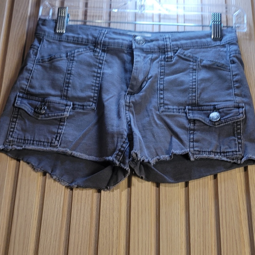 Mudd Womens Gray Cargo Shorts Frayed Hem Utility Pockets Y2K Style